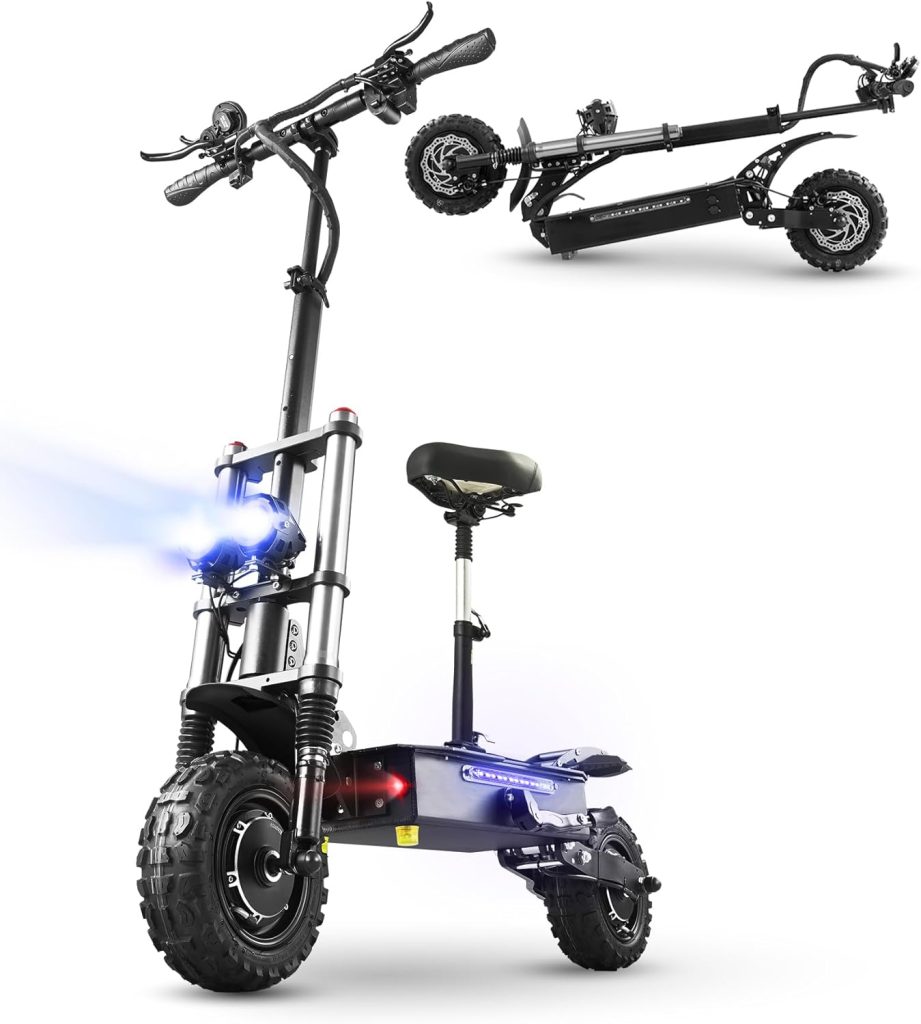5600W Dual Motor Electric Scooter Adults with Seat, Fast off Road Electric Scooter, Max 56 Miles Range E Scooter, Foldable 11 fat tire all-terrain electric scooter Max 440 pound load