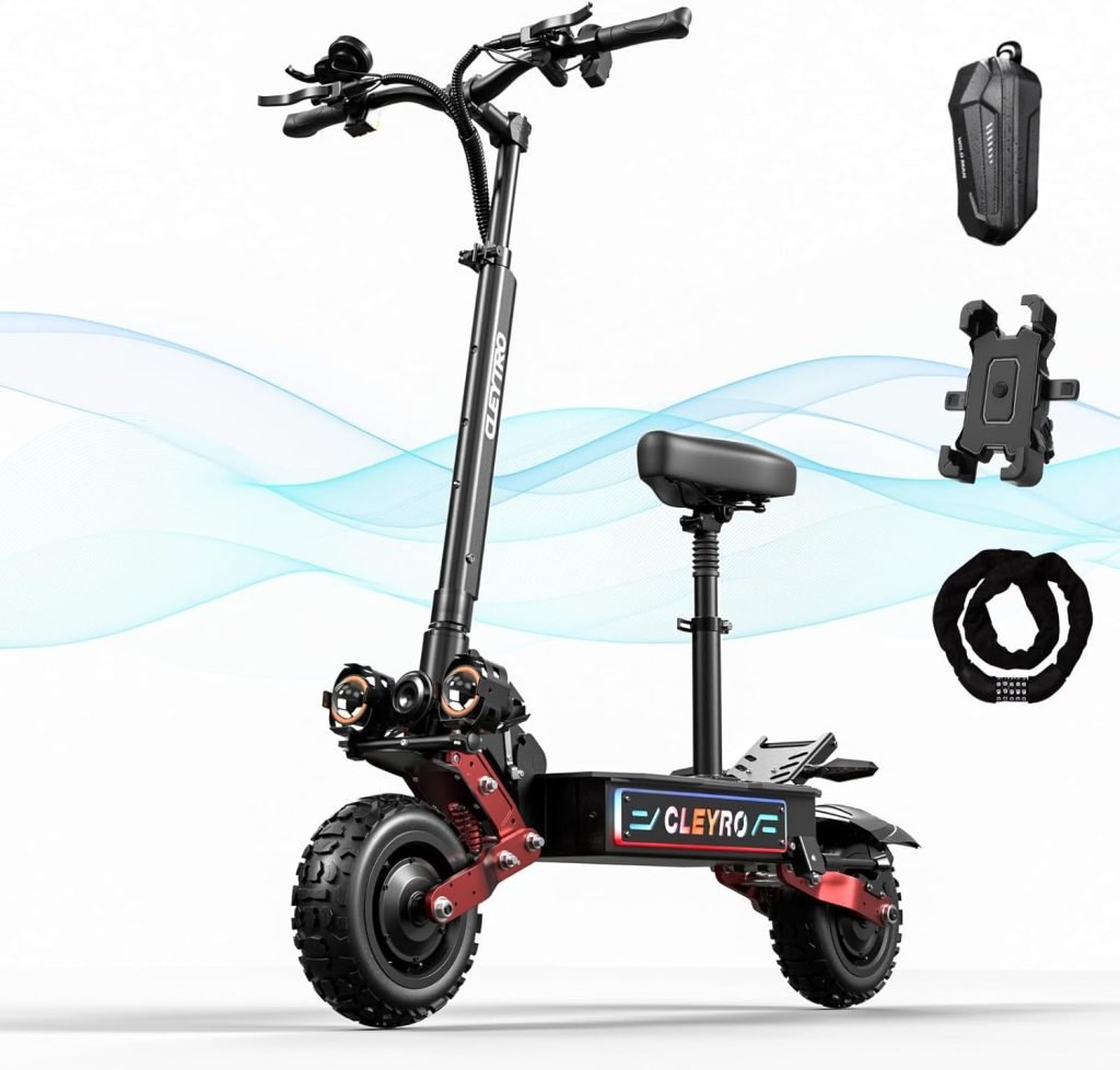 Adult Electric Scooter, 6000W Dual Motor 60V33AH Battery 50MPH 60 Miles Long Range 11-Inch City Road/Off Road Tires Full Suspension Hydraulic Disc Brakes Commuter E-Scooter