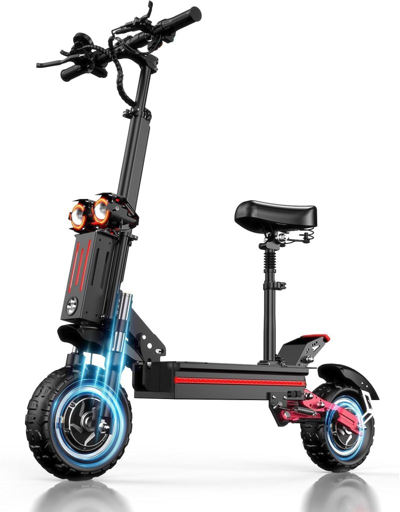Electric Scooter Adult Dual Drive 11 inch Off Road Scooter 5600W Dual Motor 50 Miles per Hour Foldable Fast Mobility Scooter Maximum Load 800 pounds 20A Range 45 Miles Electric Scooter with seat