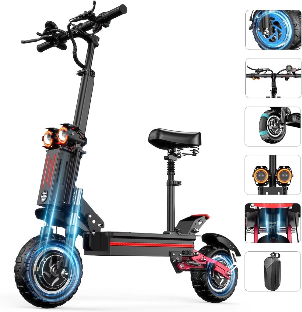 Electric Scooter Adult Dual Drive 11 inch Off Road Scooter 5600W Dual Motor 50 Miles per Hour Foldable Fast Mobility Scooter Maximum Load 800 pounds 20A Range 45 Miles Electric Scooter with seat