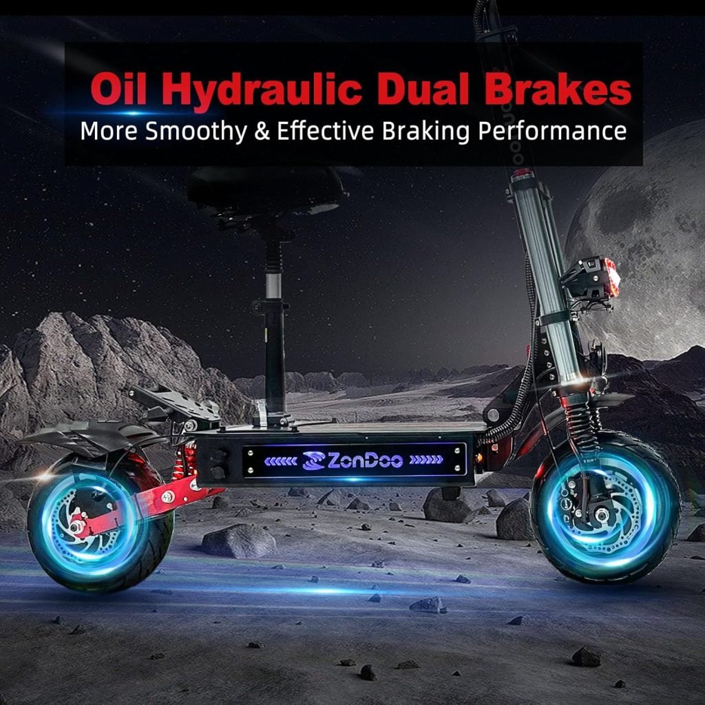 Electric Scooter Adults 50MPH to 60 MPH Speed ZonDoo 5600W 6000W Dual Motors 60 Miles Long Range Fat Tires Oil Hydraulic Brake Dual Suspension All Terrain E Scooter with Seat