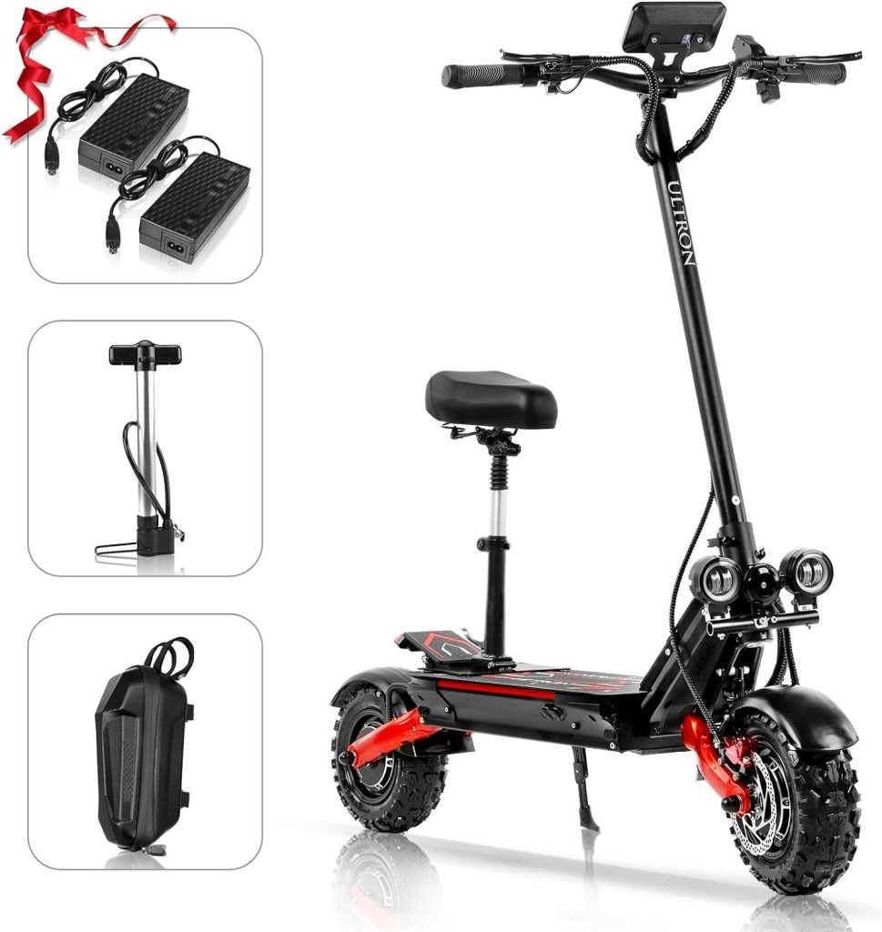 Electric Scooter with Seat for Adults, 60V 6000W Electric Scooter Adults 52mph with 1440WH Battery, Up to 50Miles Long Range, Dual Motor 11 Tubeless Off-Road Folding Scooter for Adults