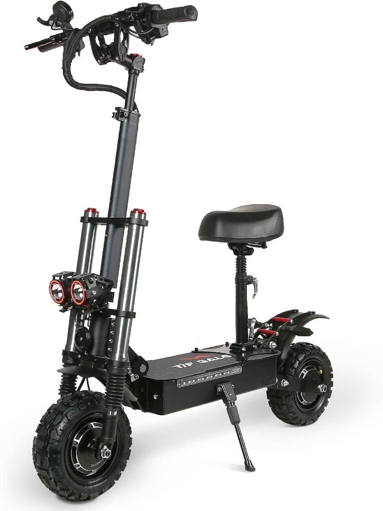 TIFGALOP Electric Scooter High Power Dual Drive 5600W Motor Up to 50 MPH and 60 Miles Range 11 Inch Tubeless Off Road Tires Electric Scooter for Adults with Detachable Seat