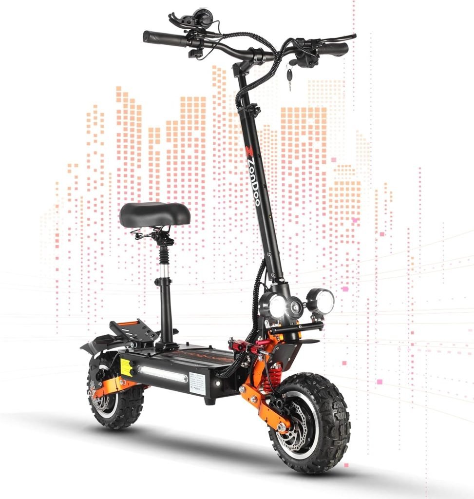 ZO01 PLus Electric Scooter, 6000W Dual Motors Up to 58 MPH, 60 Miles Range 60V35AH Battery, 11 Off Road Fat Tires, Oil Hydraulic Brakes Dual Suspensions Electric Scooter for Adults with Seat