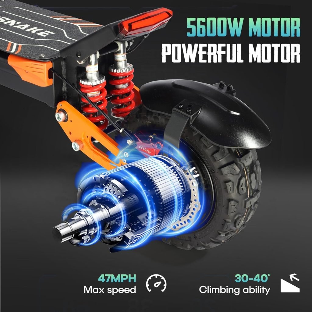 ZSNAKE Electric Scooter for Adults Dual Motors 5600W Up to 50 MPH 60V 28Ah Battery 55 Miles Range, 11 Tubeless Off-Road Tire Sports Folding E-Scooter with Detachable Seat
