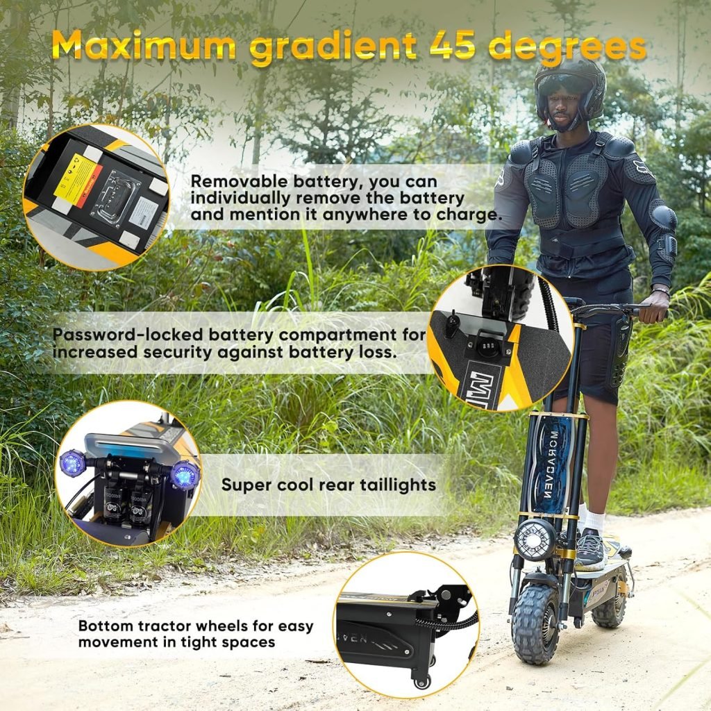 Adult Electric Scooter, 11-inch 6000W high Power Dual Drive Sports Scooter with seat, 7-inch LCD Display 60V40AH Range 80 Miles, Maximum Speed 55MPH, Off-Road Tires Electric Scooter.