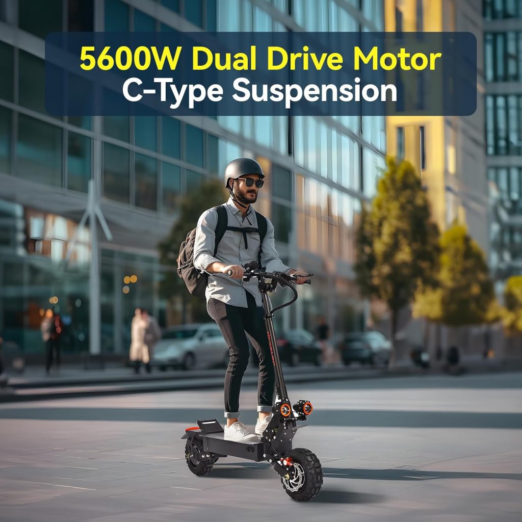 Adult Electric Scooter 5600W Dual Drive Motor, Max Speed 50mph, Max Range 56 Miles, C-Type Suspension and 11 Thick tubeless Off-Road Tires, high-Speed Sports Scooter Bearing Capacity 440 LBS Adult Electric Scooter 5600W Dual Drive Motor, Max Speed 50mph, Max Range 56 Miles, C-Type Suspension and 11 Thick tubeless Off-Road Tires, high-Speed Sports Scooter Bearing Capacity 440 LBS