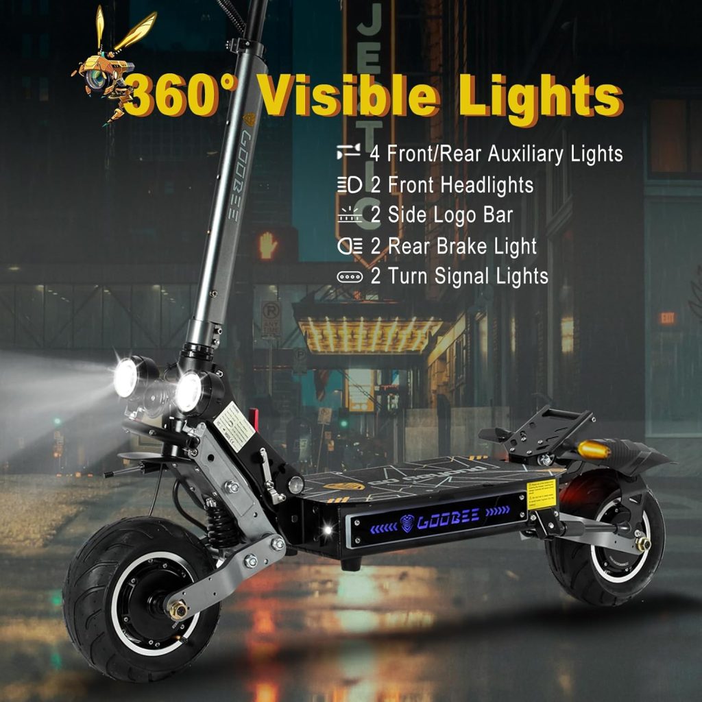 Adult Electric Scooter 58MPH Fast Speed 60Miles Long Range 60V/35AH, Dual Suspensions, 10 Fat Tires Foldable Electric Scooter for Adults with Detachable Seat  Damper
