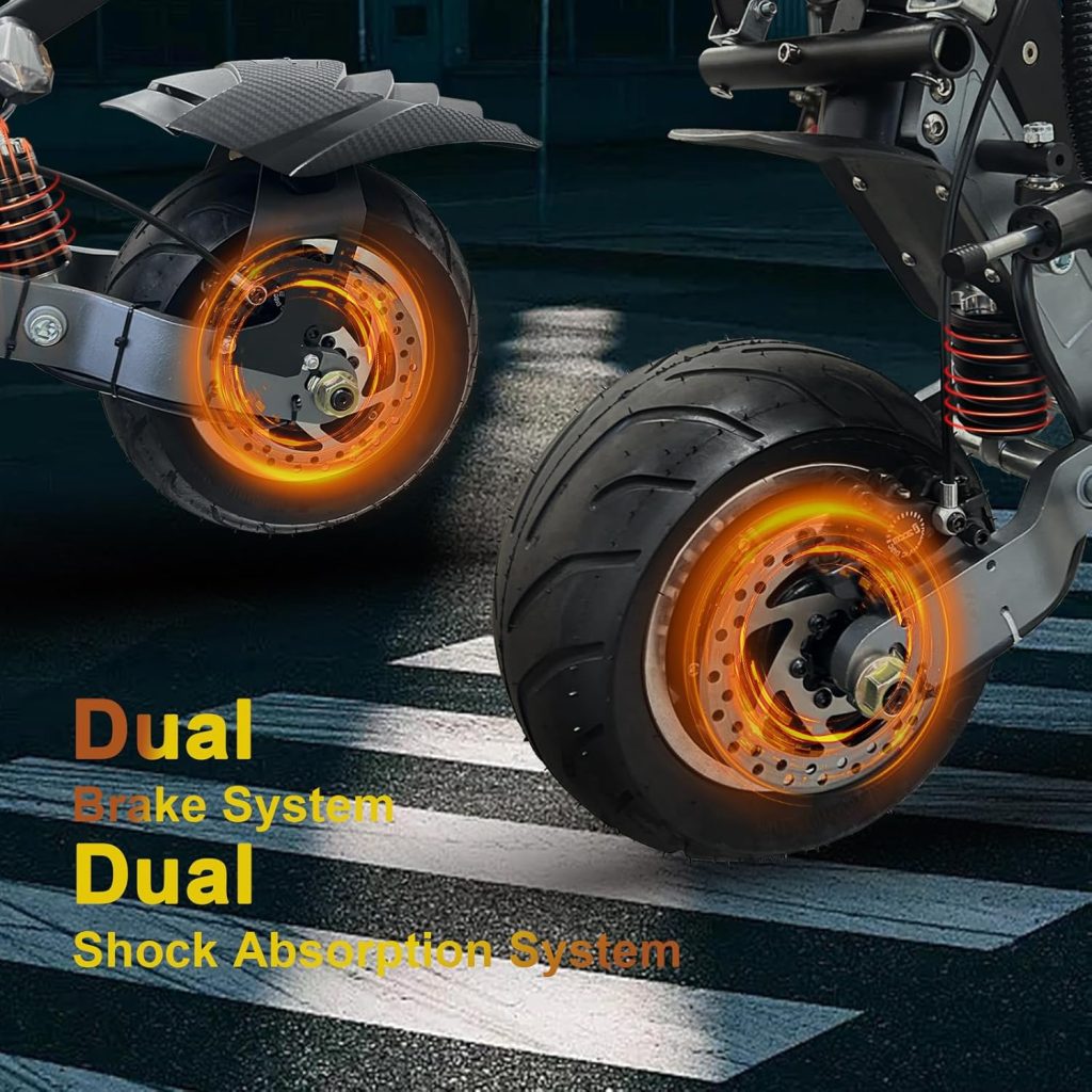 Adult Electric Scooter 58MPH Fast Speed 60Miles Long Range 60V/35AH, Dual Suspensions, 10 Fat Tires Foldable Electric Scooter for Adults with Detachable Seat  Damper