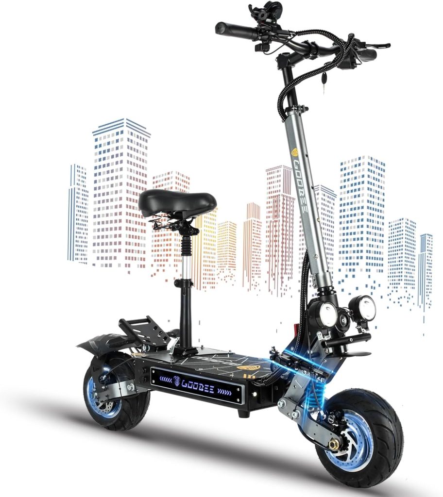 Adult Electric Scooter 58MPH Fast Speed 60Miles Long Range 60V/35AH, Dual Suspensions, 10 Fat Tires Foldable Electric Scooter for Adults with Detachable Seat  Damper