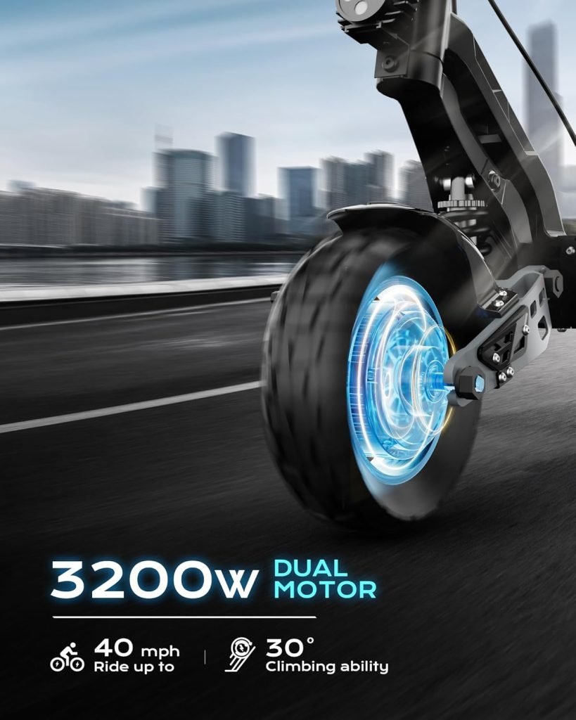 Dual Motor Electric Scooter Adults - 3200W Dual Motors, 40MPH Max Speed, Max 40 Miles Long Range, Foldable, Dual Suspension, Double Brakes, LCD Display - E-Scooter for Adults.