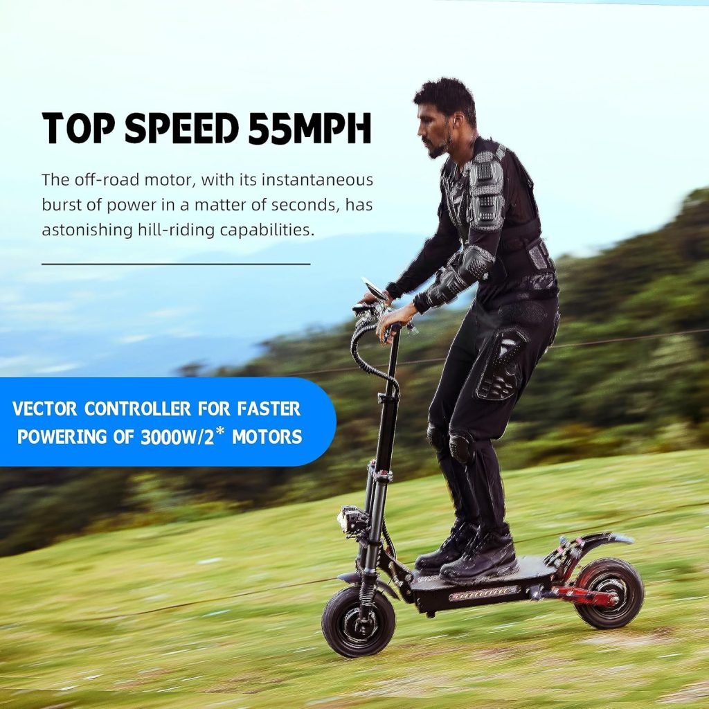 Electric Scooter Adult, 11-inch 6000W High Power Dual Drive Sport Scooter with Seat, 60V38AH Range 70 MilesMAX Speed 55MPH,Off-Road Tires Electric Scooter
