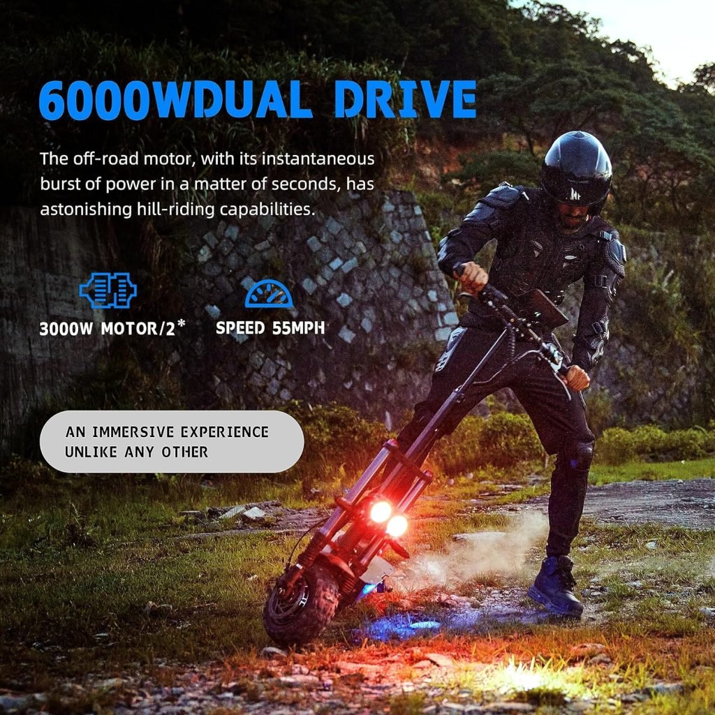 Electric Scooter Adult, 11-inch 6000W High Power Dual Drive Sport Scooter with Seat, 60V38AH Range 70 MilesMAX Speed 55MPH,Off-Road Tires Electric Scooter