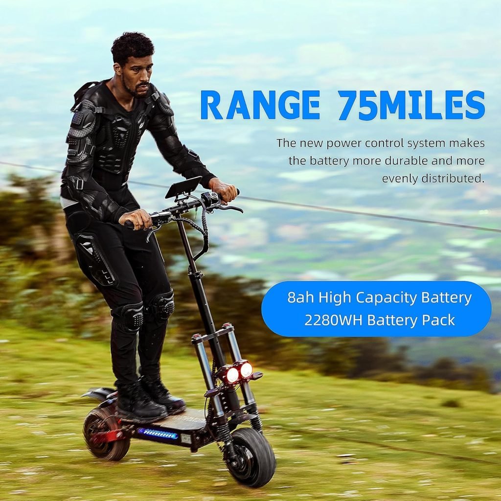 Electric Scooter Adult, 11-inch 6000W High Power Dual Drive Sport Scooter with Seat, 60V38AH Range 70 MilesMAX Speed 55MPH,Off-Road Tires Electric Scooter