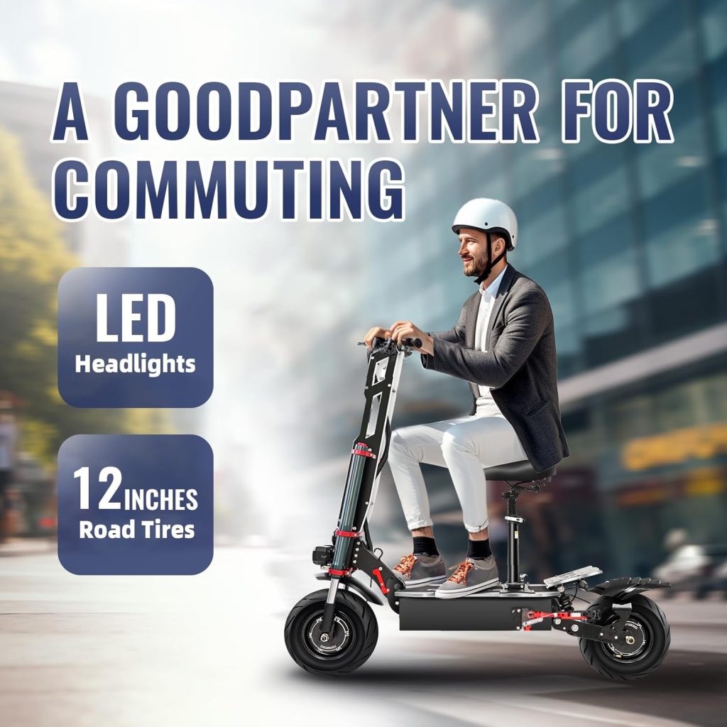 Electric Scooter Adult K8 6000w Dual Motor, Max Speed 50MPH Range 70 Miles, 12 Inch Street Tires Commuter Dual Suspension E-Scooter with Seat and RGB Light Electric Scooter Adult K8 6000w Dual Motor, Max Speed 50MPH Range 70 Miles, 12 Inch Street Tires Commuter Dual Suspension E-Scooter with Seat and RGB Light