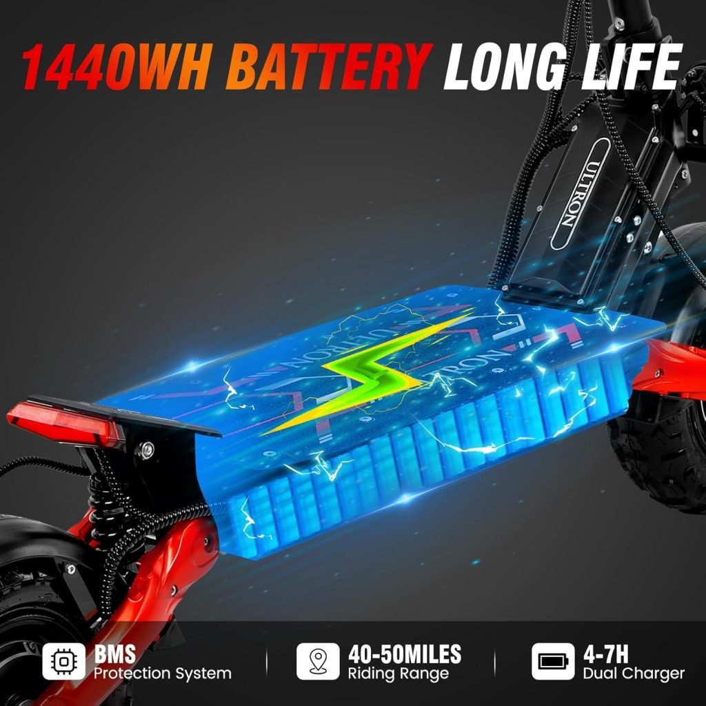 Electric Scooter for Adults, E-Scooter Up to 52MPH 6000W 60V Dual Motor 1440WH Battery, 50Miles Long Range 11 Tubeless Off-Road All Terrain Scooter Tires, Foldable Kick Electric Scooter with Seat