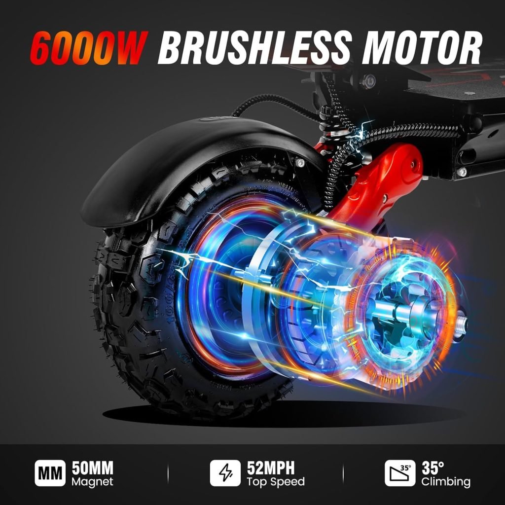 Electric Scooter for Adults, E-Scooter Up to 52MPH 6000W 60V Dual Motor 1440WH Battery, 50Miles Long Range 11 Tubeless Off-Road All Terrain Scooter Tires, Foldable Kick Electric Scooter with Seat