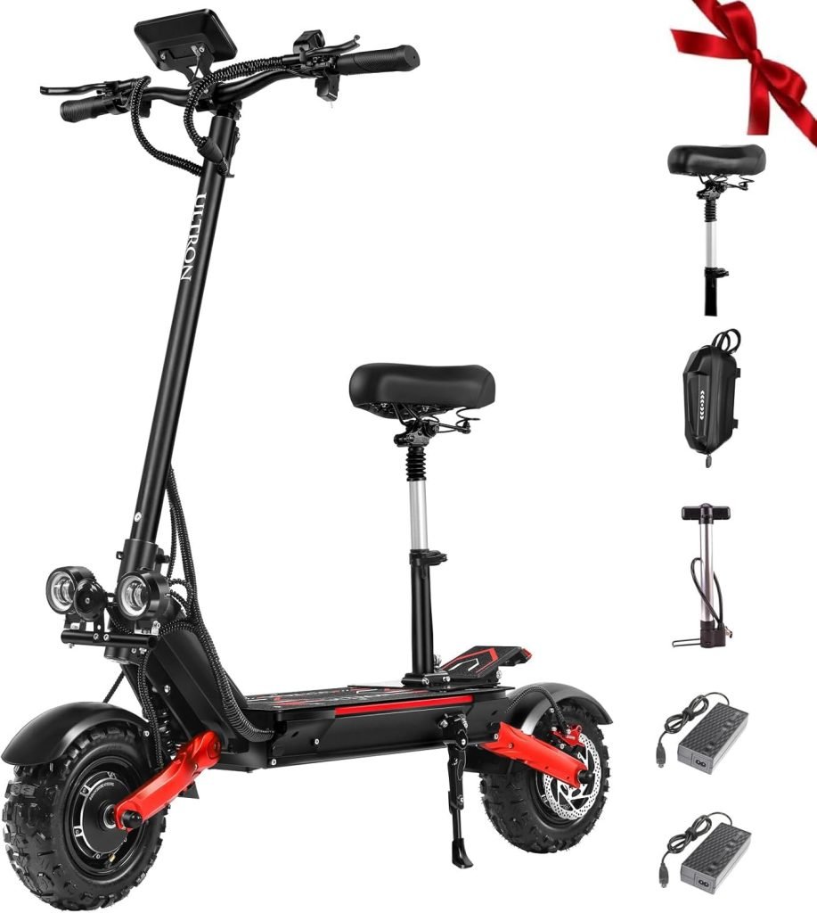 Electric Scooter for Adults, E-Scooter Up to 52MPH 6000W 60V Dual Motor 1440WH Battery, 50Miles Long Range 11 Tubeless Off-Road All Terrain Scooter Tires, Foldable Kick Electric Scooter with Seat