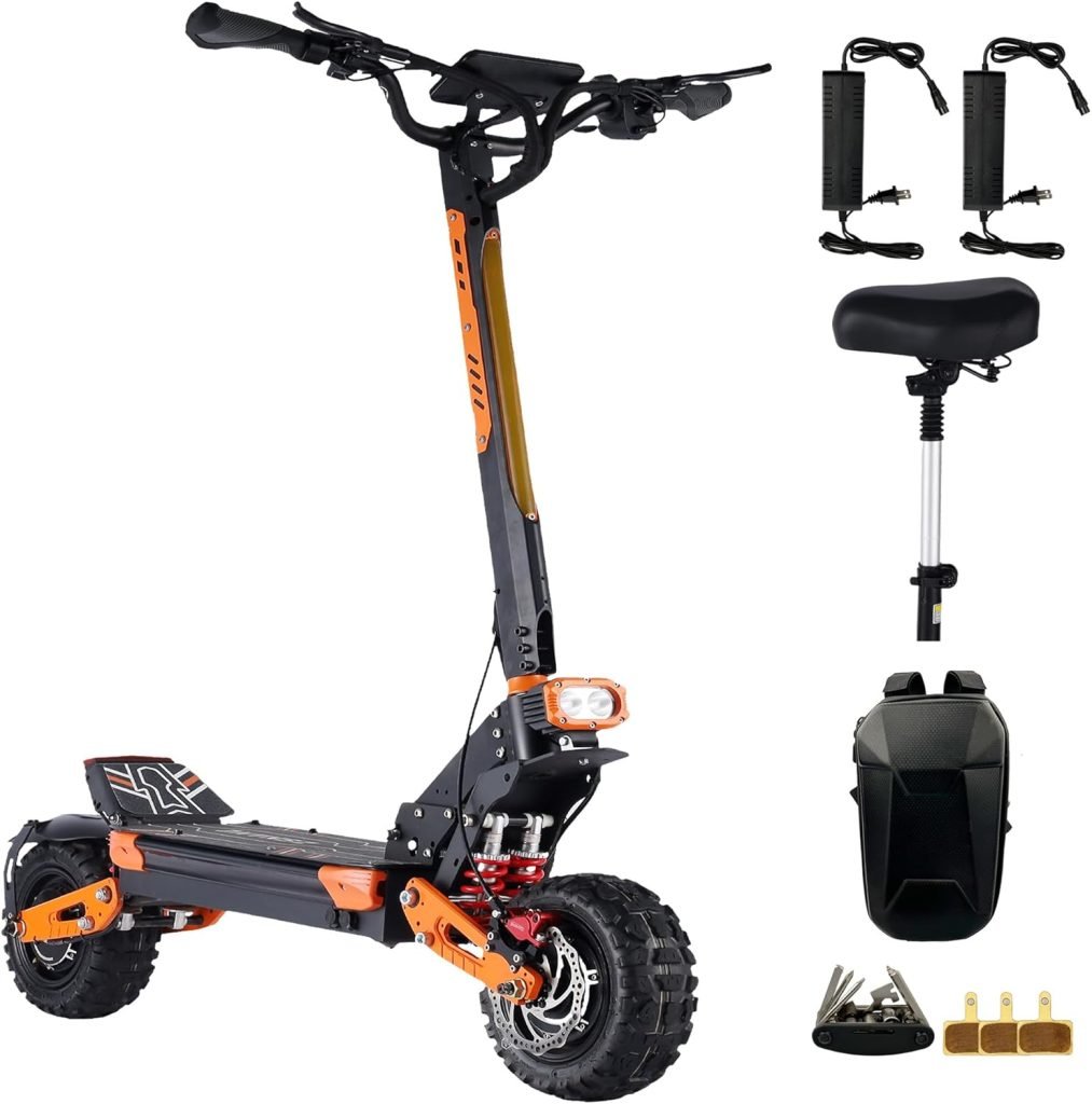 Electric Scooter for Adults,EFGTEK Off Road up to 33 Mph/50 Mph 11 Inch Vacuum Tires 2800W/5600W Motor 60V 15Ah/28Ah Foldable E Scooter with Despatchable Seat