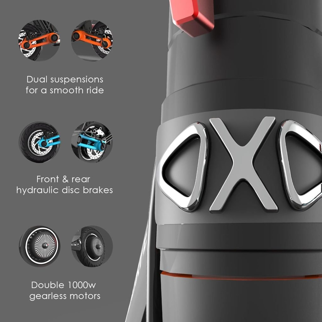INOKIM OXO Super Electric Scooter for Adults 40 MPH, 2x1000W (2600W Max) Motor, 68 Miles Range, 10 6 Light System Air Filled Tires, Front  Rear LED Light, Foldable, Adjustable Suspension