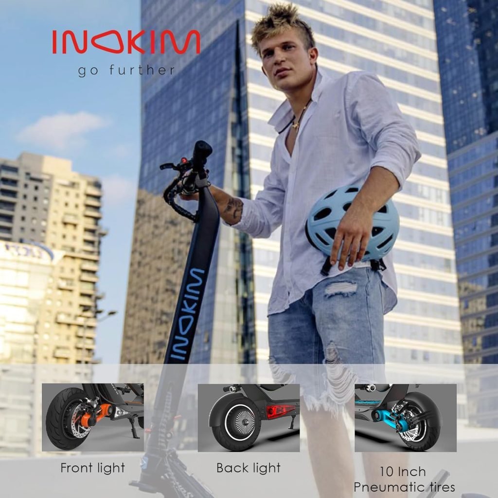 INOKIM OXO Super Electric Scooter for Adults 40 MPH, 2x1000W (2600W Max) Motor, 68 Miles Range, 10 6 Light System Air Filled Tires, Front  Rear LED Light, Foldable, Adjustable Suspension