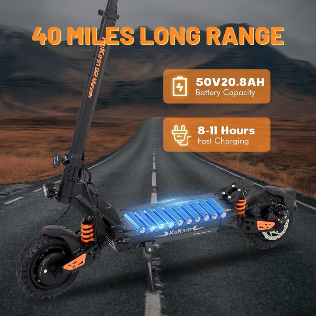 KUKIRIN G2 Master Electric Scooter with Quadruple Shock Absorption, 40 Miles Range, 10 Off Road Tires, 2000W Dual Motor, Max 40 MPH Speed, All Aluminum Body Folding Commuting Adults Electric Scooter