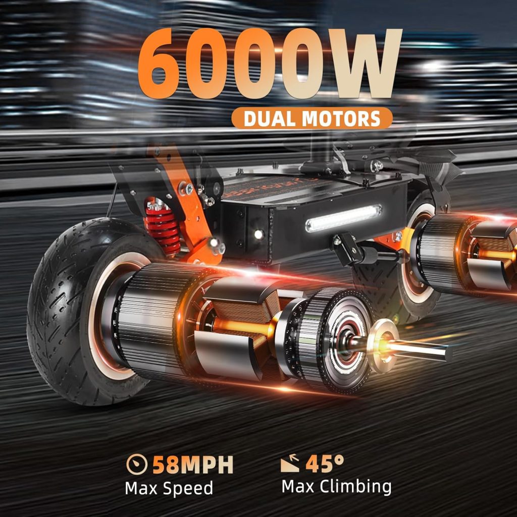ZO01 Plus Electric Scooter Adults 6000W Dual Motors 55MPH Fast Speed 60 Miles Range 60V35AH Battery All Terrain Fat Tires Oil Hydraulic Brakes Dual Suspensions Sports E Scooter with Seat
