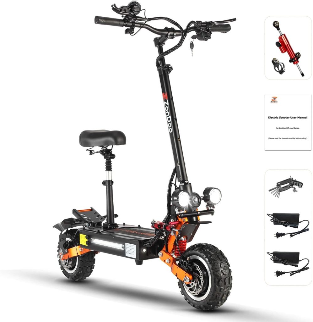 ZO01 Plus Electric Scooter Adults 6000W Dual Motors 55MPH Fast Speed 60 Miles Range 60V35AH Battery All Terrain Fat Tires Oil Hydraulic Brakes Dual Suspensions Sports E Scooter with Seat