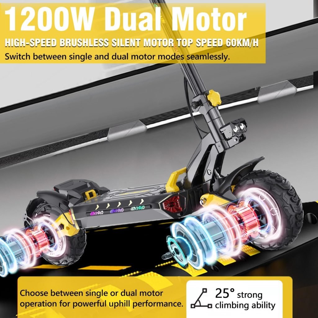 2400W Motor Scooter for Adults, Up to 34 MPH  43 Miles Range, Dual Disk Brake System, 11 Off Road Tires Adults Electric Scooter 48V/23Ah,Multi-Braking System E-Scooter