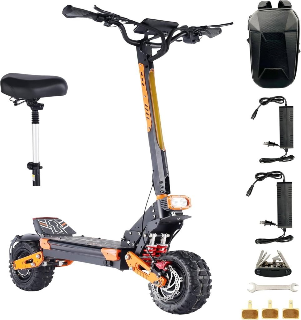 60V Electric Scooter for Adults,Yenghome Dual Motor 5600W Up to 50Mph,Heavy 11 Inch 28Ah/30Ah 43Miles/50Miles Range Dual Suspension,Off-Road Brushless Motor Sports Foldable Fast E Scoocter with Seat