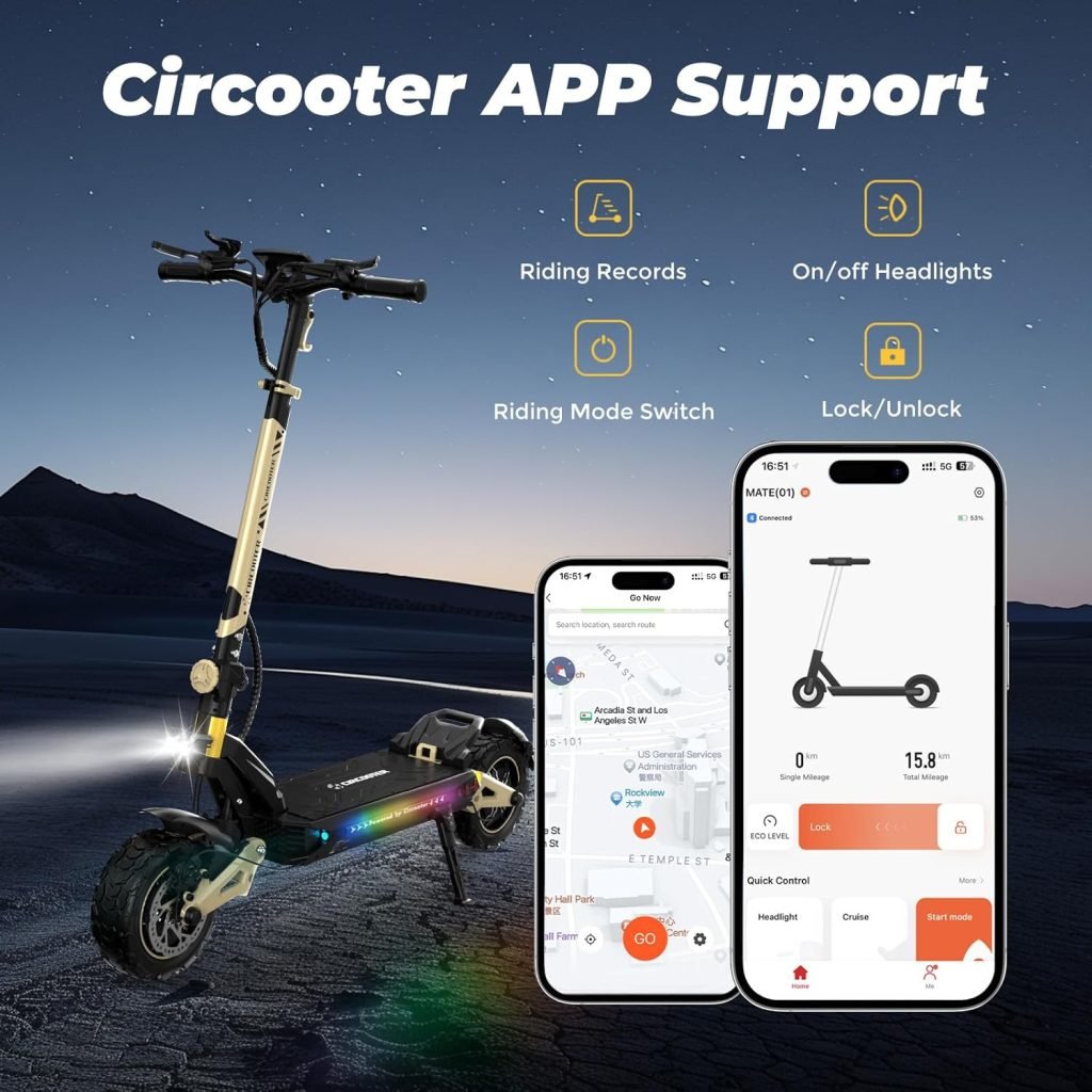 Circooter Electric Scooter Adult, Dual Motor 2400W e Scooter Up to 40 Miles Max Range  38 Mph Top Speed, 11Pneumatic Tires Off Road/Commuting Electric Scooter with Dual Charger Ports  Storage Bag