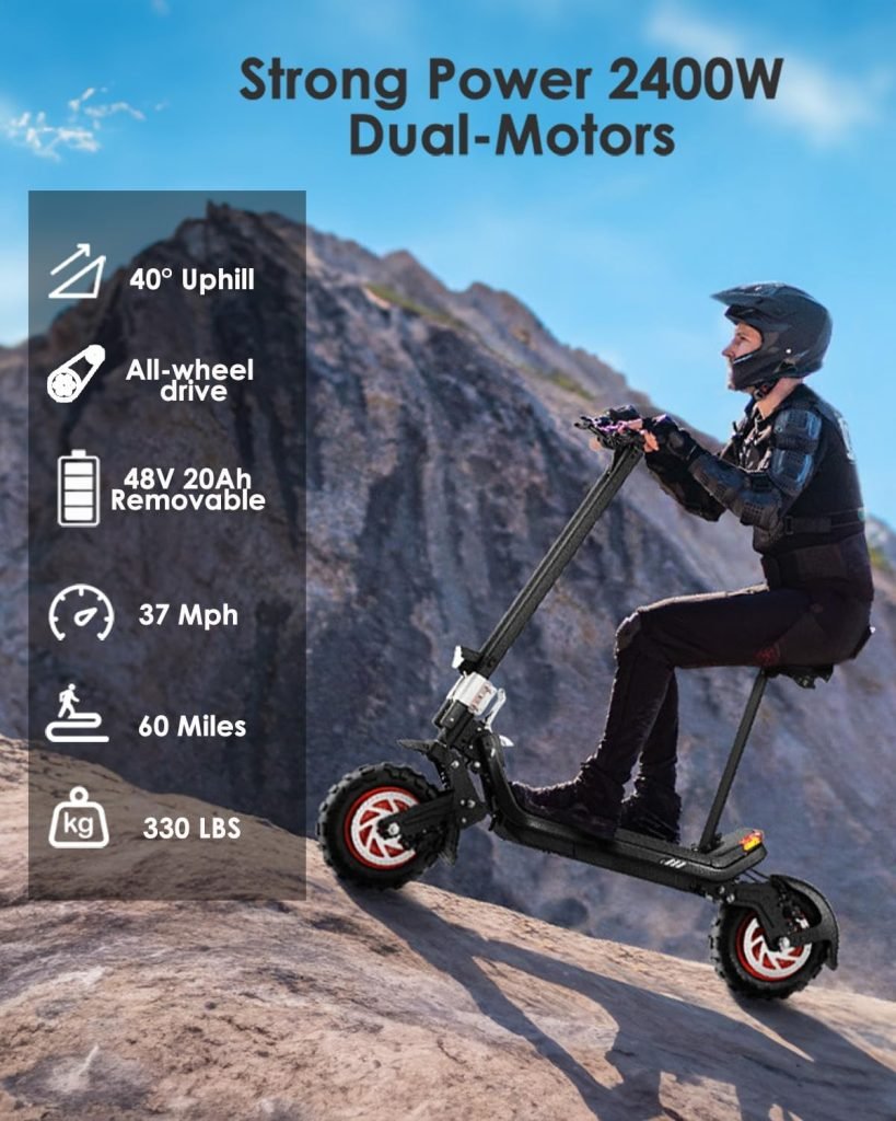 Electric Scooter Adults, 2400W Dual Motor, 48V 20Ah Battery, 37Mph 35 Miles, UL2272 Escooter, 300Lbs, Dual Suspension Brake, 11 Pneumatic Tires Electric Scooter Adults, 2400W Dual Motor, 48V 20Ah Battery, 37Mph 35 Miles, UL2272 Escooter, 300Lbs, Dual Suspension Brake, 11 Pneumatic Tires