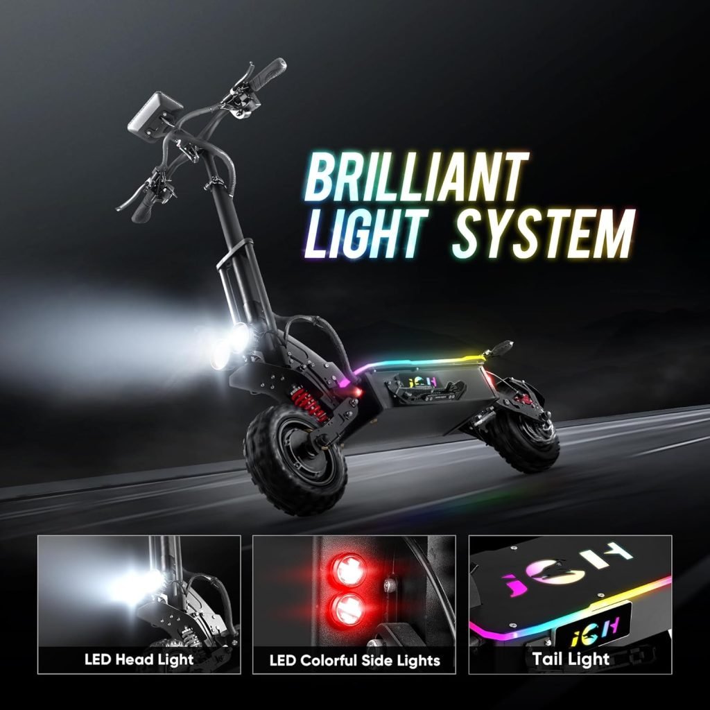 JGH 6000W 40Ah Dual Motor Electric Scooter for Adults with Seat, 65-75 Mile Range, 55MPH Top Speed, Foldable, LED Display, Non-Slip Deck, Adjustable Handlebar Height JGH 6000W 40Ah Dual Motor Electric Scooter for Adults with Seat, 65-75 Mile Range, 55MPH Top Speed, Foldable, LED Display, Non-Slip Deck, Adjustable Handlebar Height