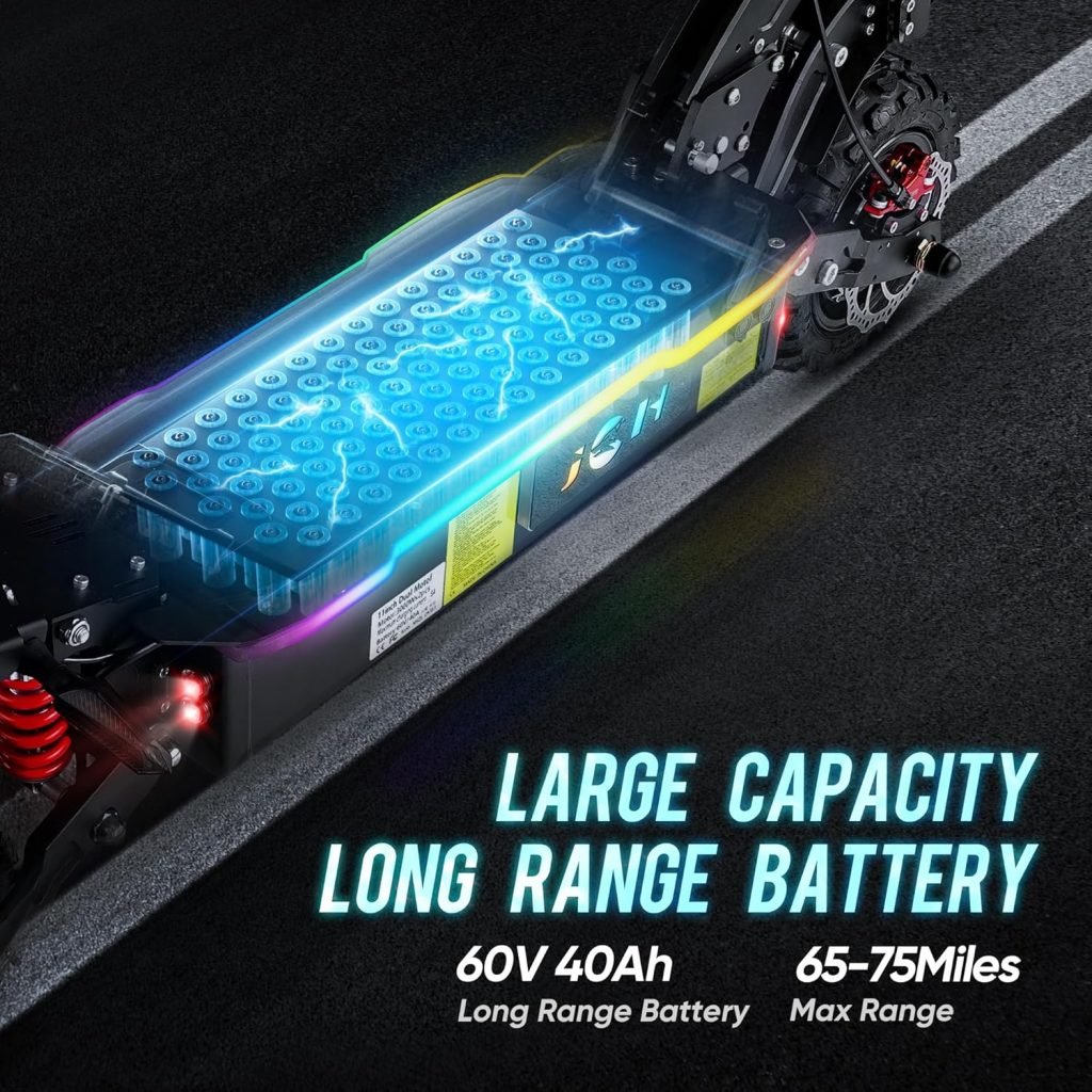 JGH 6000W 40Ah Dual Motor Electric Scooter for Adults with Seat, 65-75 Mile Range, 55MPH Top Speed, Foldable, LED Display, Non-Slip Deck, Adjustable Handlebar Height JGH 6000W 40Ah Dual Motor Electric Scooter for Adults with Seat, 65-75 Mile Range, 55MPH Top Speed, Foldable, LED Display, Non-Slip Deck, Adjustable Handlebar Height
