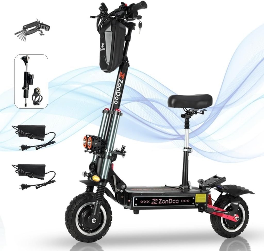 Electric Scooter Adults 56MPH Speed,6000W Dual Motor Up to 60Miles Long Range 11 Tires Dual Suspension Heavy Duty Fast Offroad Electric Scooter for Adults with Detachable Seat and Damper