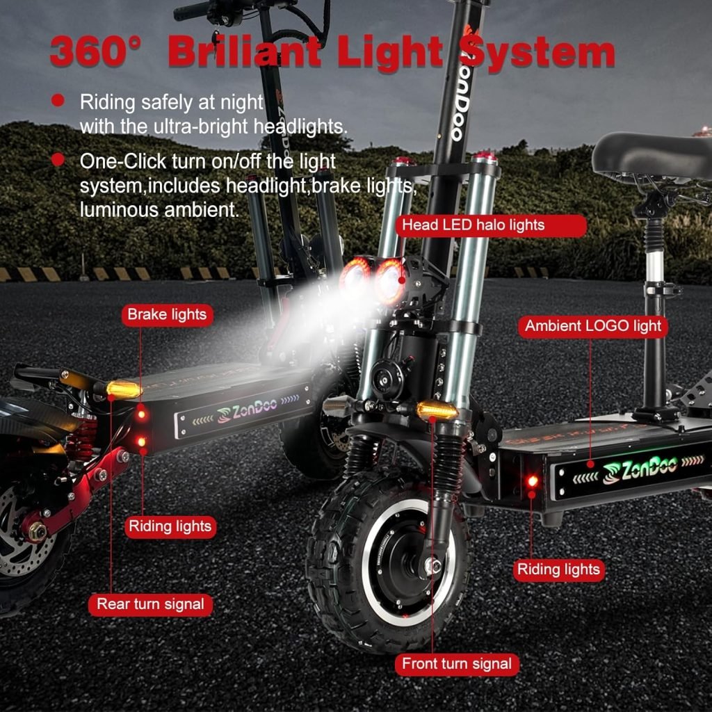 Electric Scooter Adults 56MPH Speed,6000W Dual Motor Up to 60Miles Long Range 11 Tires Dual Suspension Heavy Duty Fast Offroad Electric Scooter for Adults with Detachable Seat and Damper