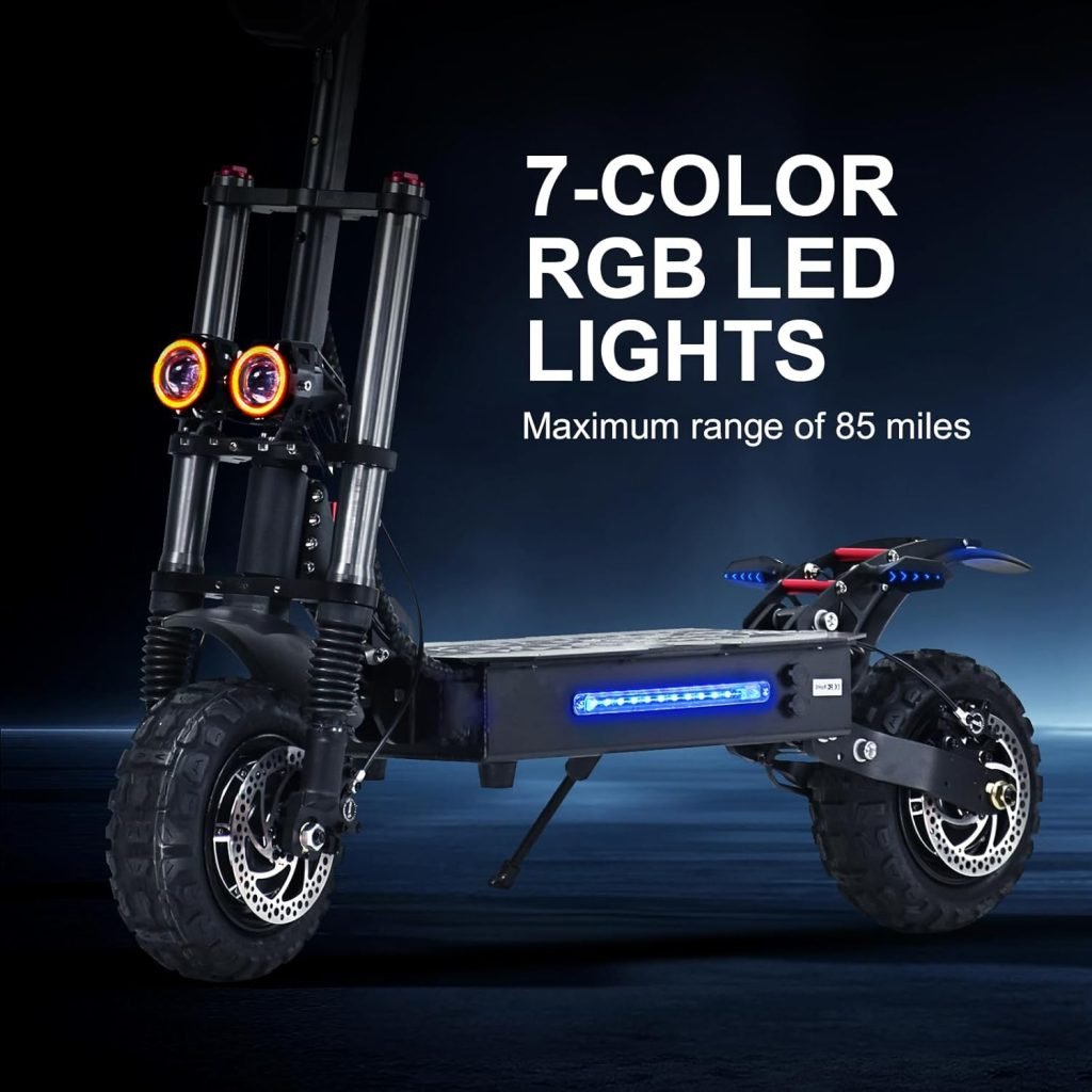 Electric Scooter for Adult,6000w Dual Motor Up to 55mph,60V38Ah Lithium Battery，Range to 80Miles 11 Inch Tubeless Off Road Tires 800lbs Max Load Fast Electric Scooter with seat Black