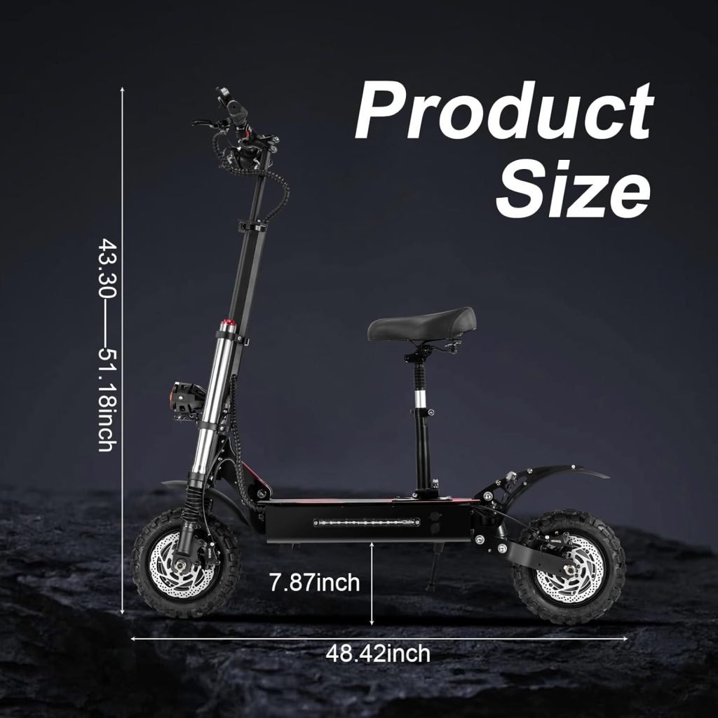 Electric Scooter for Adult,6000w Dual Motor Up to 55mph,60V38Ah Lithium Battery，Range to 80Miles 11 Inch Tubeless Off Road Tires 800lbs Max Load Fast Electric Scooter with seat Black