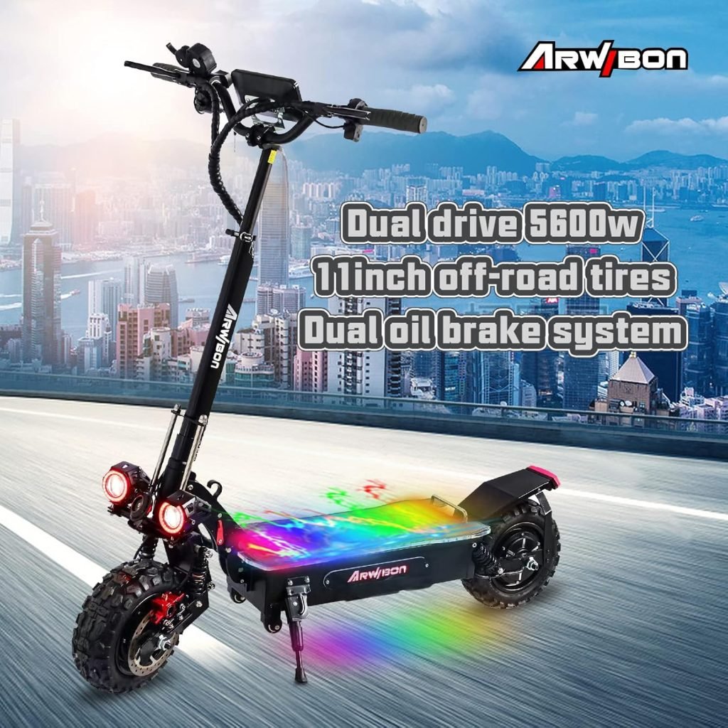 Electric Scooter for Adults 5600W Motor, Up to 40 MPH  40 Miles, 60V/27AH, 11 Heavy Duty Vacuum Off-Road Tire, Dual Oil Braking, Electric Scooter Without Seat