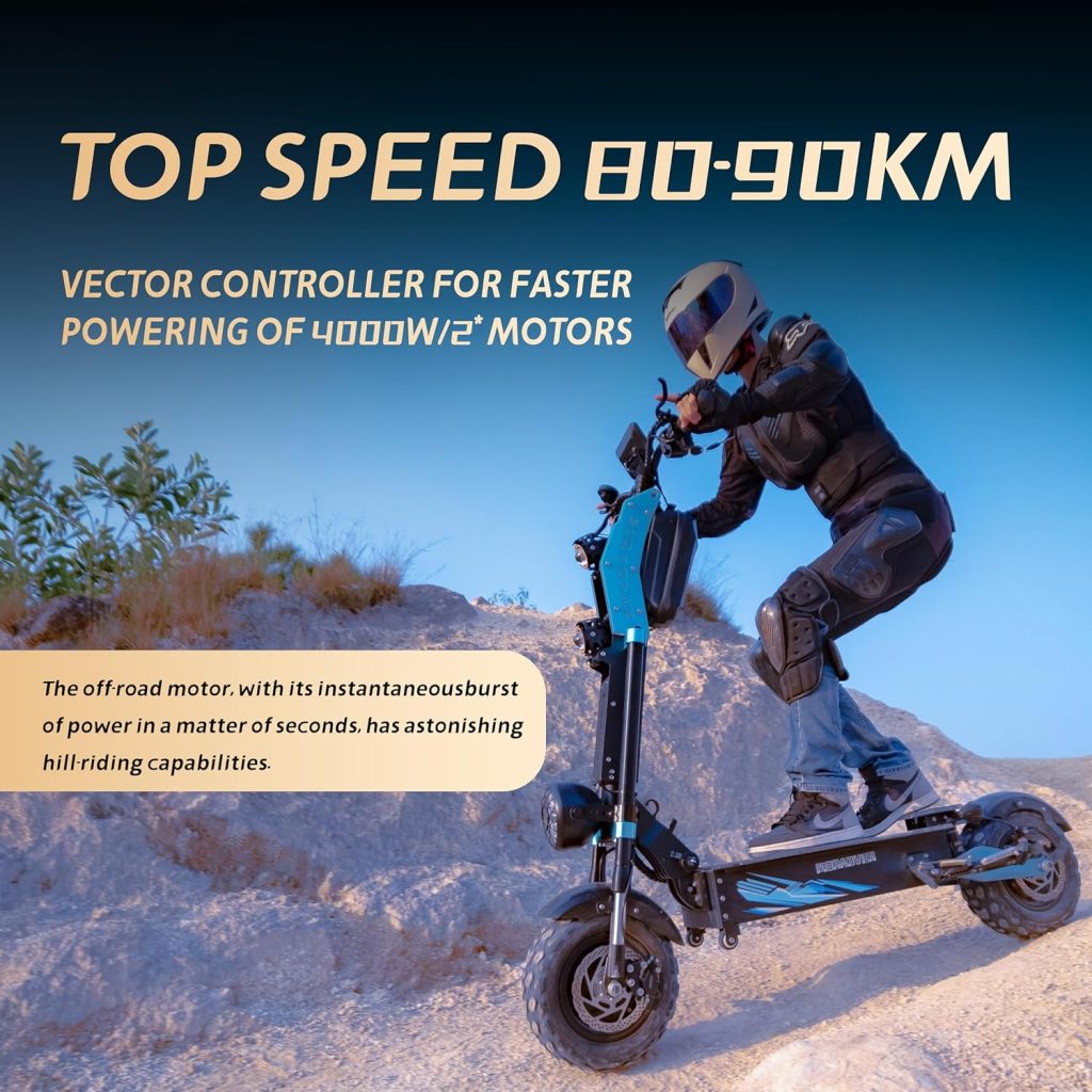 Electric Scooter high Power Dual Drive 4000W Motor, top Speed 60 mph, 60V45AH Range 90 Miles 13-inch Large Screen Removable seat Off-Road Tires Adult Electric Scooter