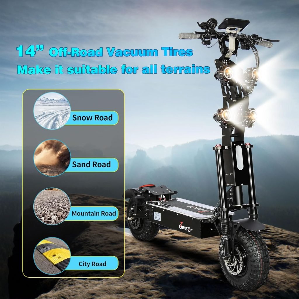 Electric Scooter with Seat for Adults, 72V 10000W Dual Motor Up to 65MPH 40Ah Battery 75 Miles Range,with 14 Off-Road Tires, Foldable