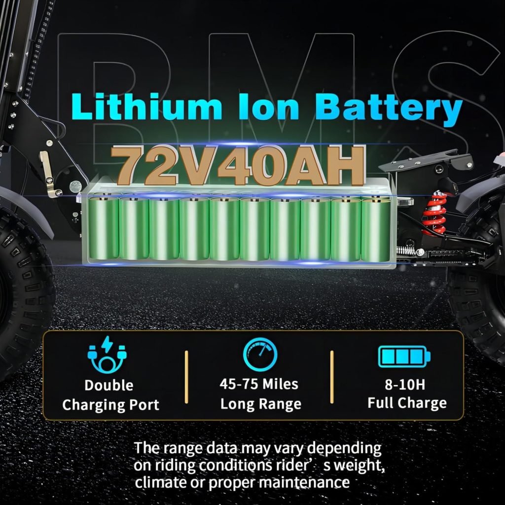 Electric Scooter with Seat for Adults, 72V 10000W Dual Motor Up to 65MPH 40Ah Battery 75 Miles Range,with 14 Off-Road Tires, Foldable