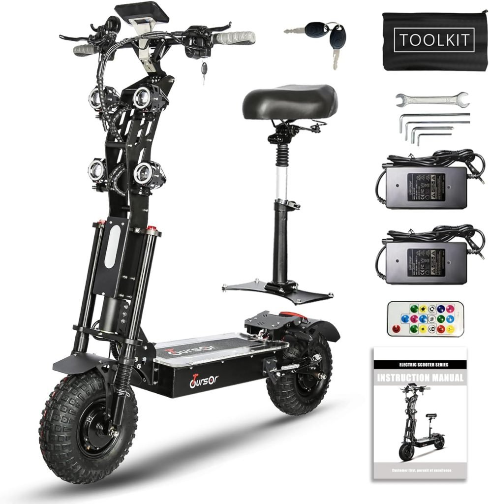 Electric Scooter with Seat for Adults, 72V 10000W Dual Motor Up to 65MPH 40Ah Battery 75 Miles Range,with 14 Off-Road Tires, Foldable