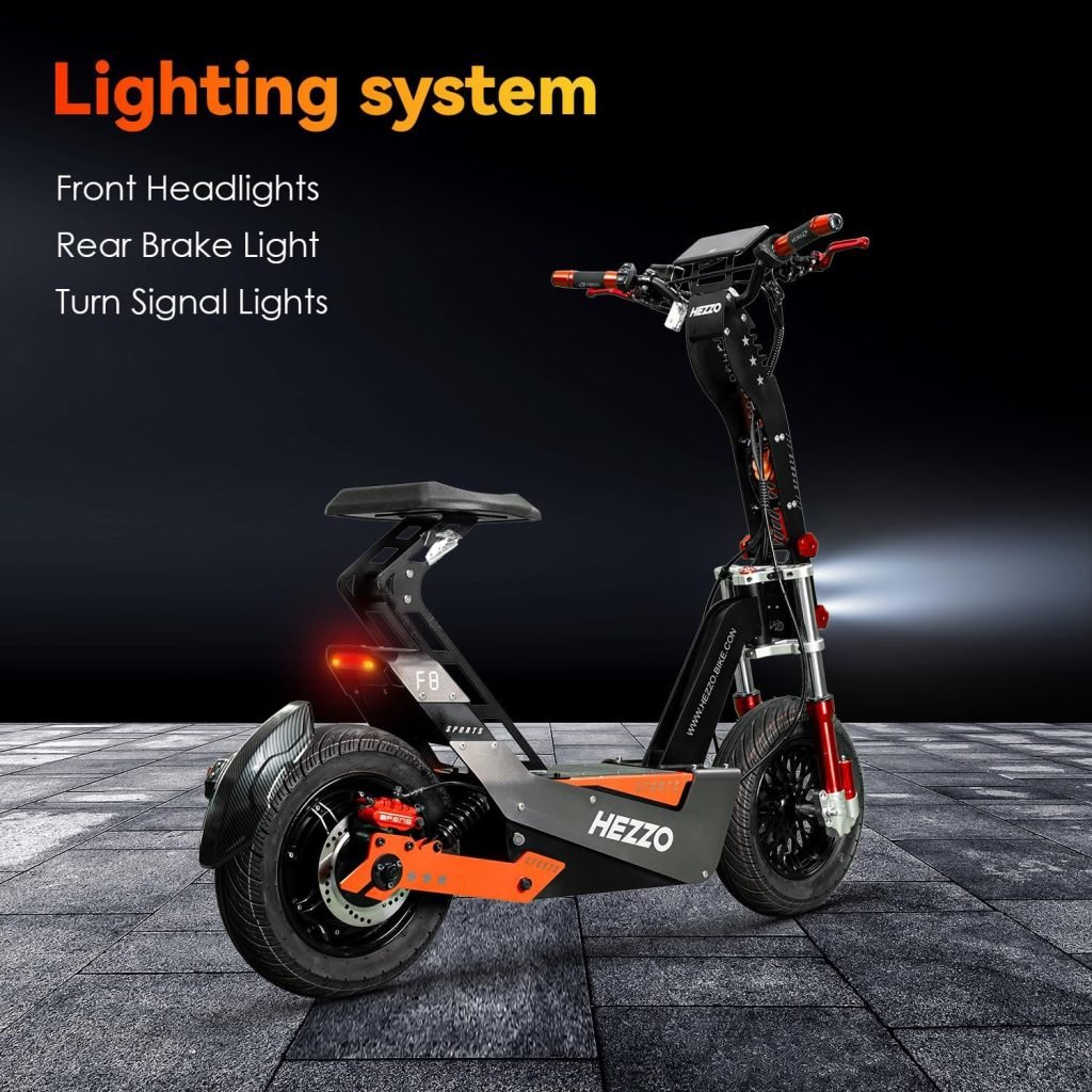 HEZZO F8 Escooter 72V 8000W Motor Foldable Electric Scooter for Adults with Seat NFC Dual Brake System 50Ah 21700 Lithium Battery 16 Fat Tires Off Road Range 65Miles Skateboard
