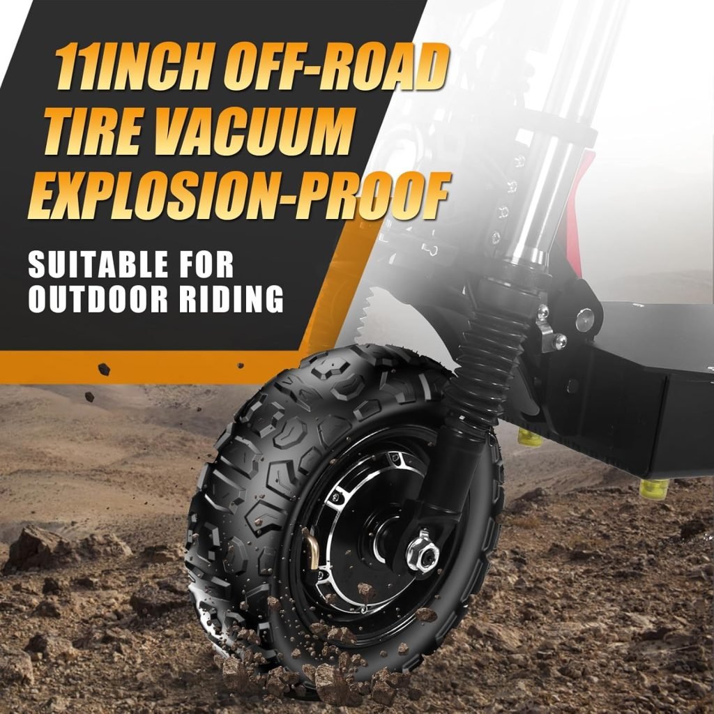 Off Road Electric Scooter for Adults-Max Speed 60MPH 65 Miles Range，Total Power 5600W,60V Dual Drive，11-inch Wheels Removable Seat，Foldable Commuter Scooter