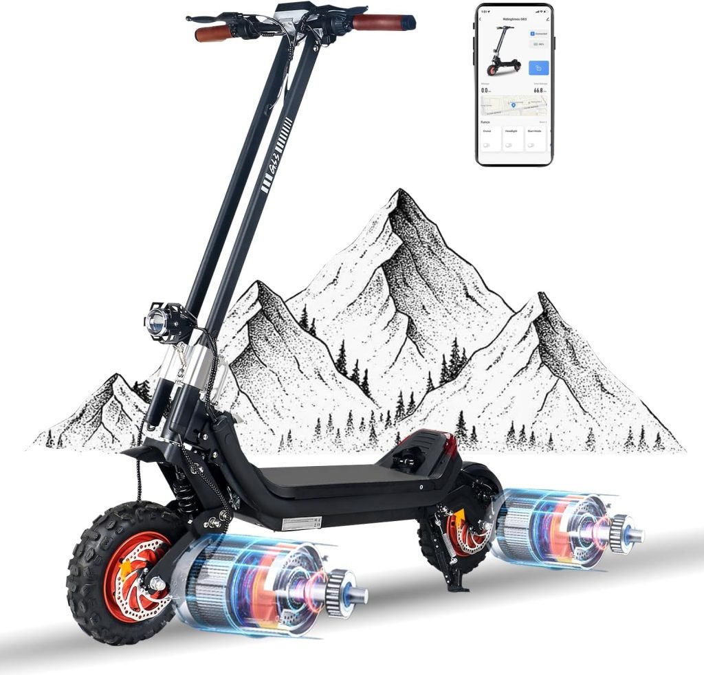 Ridingtimes 2400W Off Road Electric Scooter with Smart APP, 11 Inch Dual Motor Off Road Scooter with 20.8AH Removable Battery, Up to 37Mph  50Miles Long Range