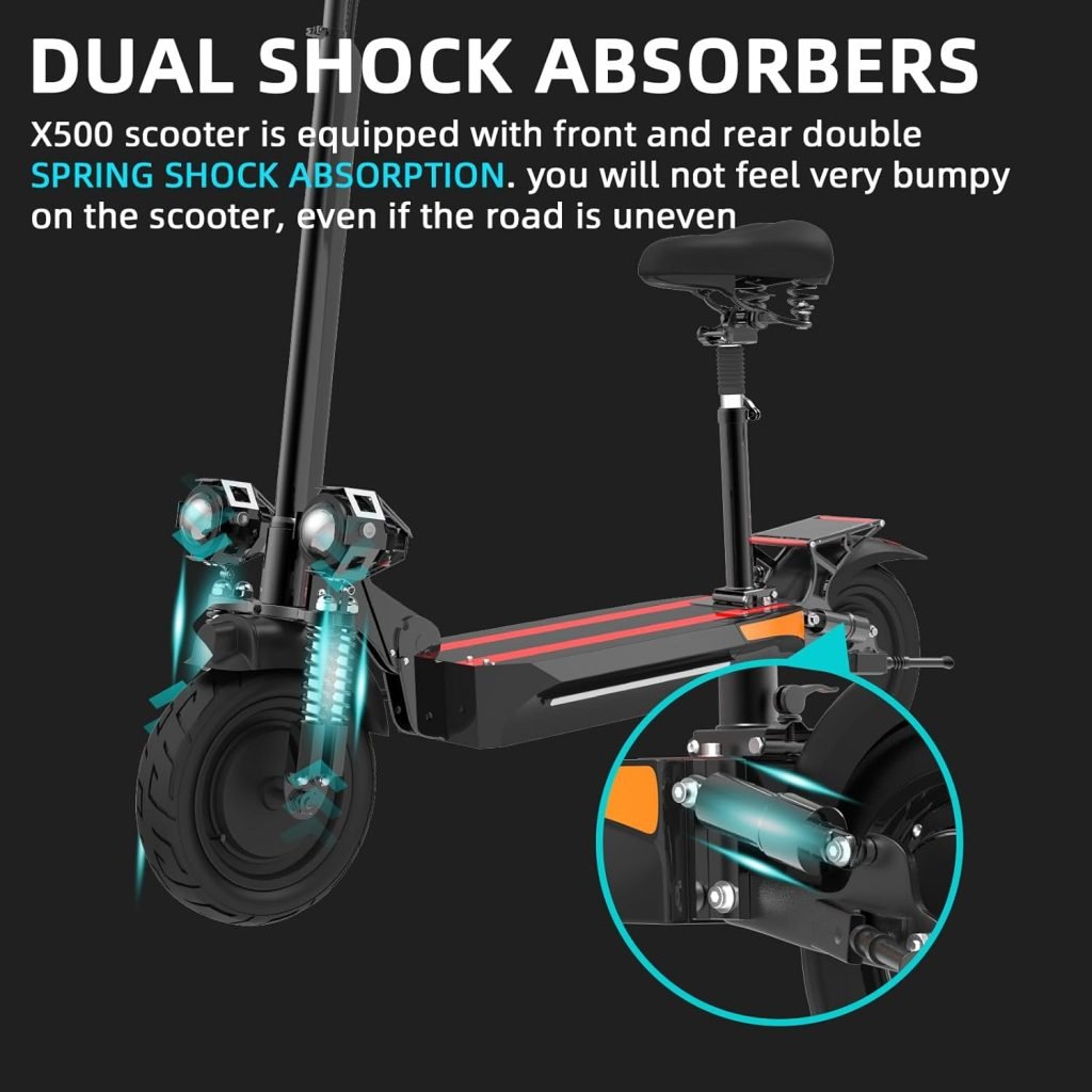 X500 Electric Scooter Adults, 2000W Dual Motor, Max Speed 40 MPH Electric Scooter, 40 Miles Long Rang, 300 Lbs Weight Limit, 10” Pneumatic Tires, Scooter Electric for Adults with Seat X500 Electric Scooter Adults, 2000W Dual Motor, Max Speed 40 MPH Electric Scooter, 40 Miles Long Rang, 300 Lbs Weight Limit, 10” Pneumatic Tires, Scooter Electric for Adults with Seat