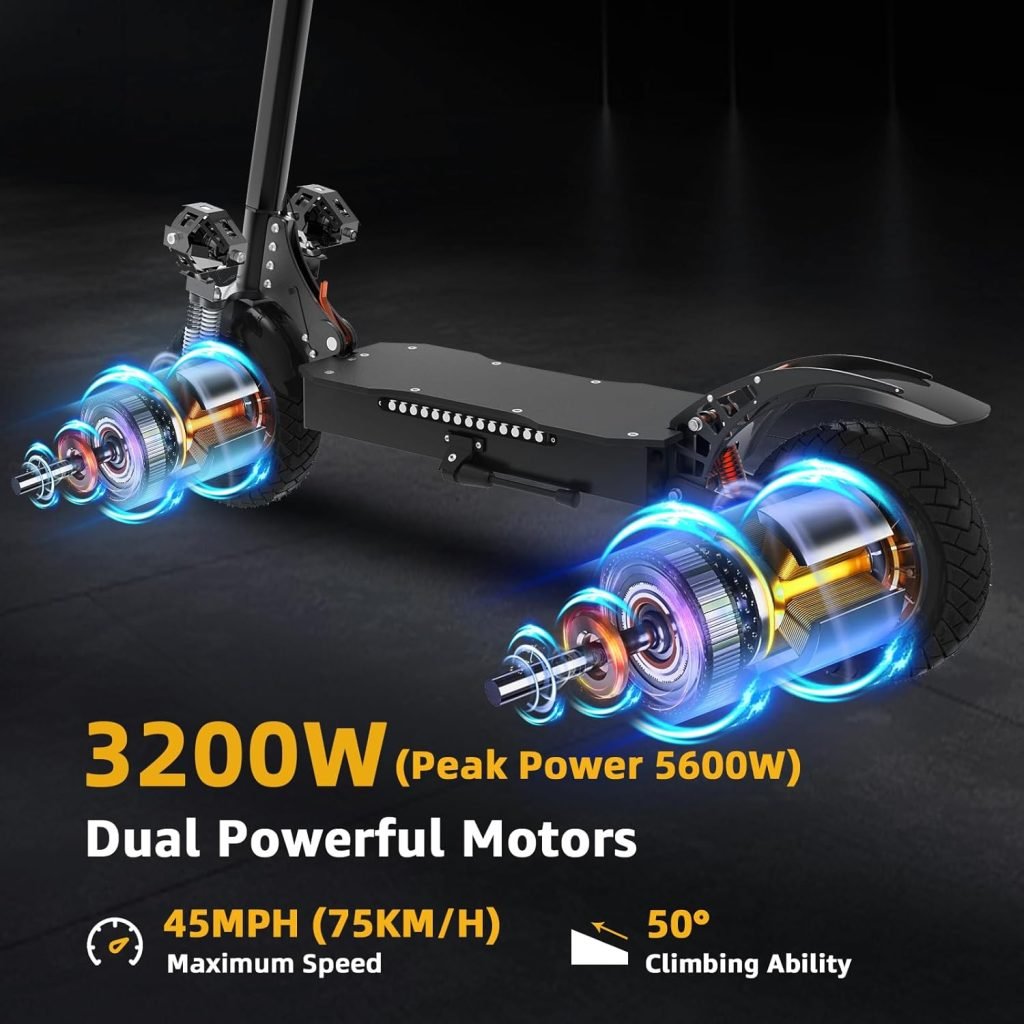 X700 Electric Scooter Adults, 60V 3200W Dual Motor, 45 MPH Max Speed, 50 Miles Long Range, 10” All-Terrain Tires, 300 Lbs Max Load, Foldable Scooter Electric for Adults