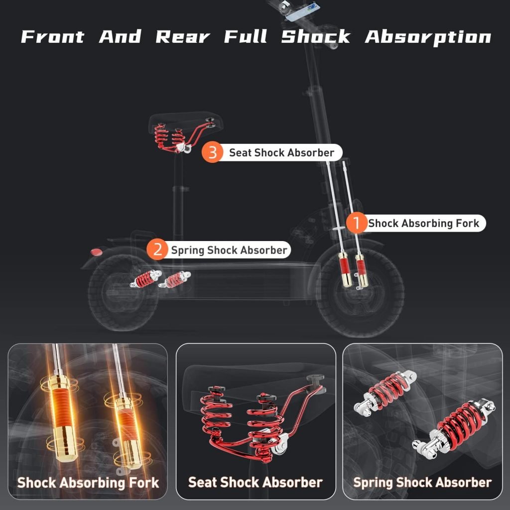 2400W Electric Scooter for Adults, Max 40MPH  40Miles Long Range, 11 Off Road Dual Motor Folding Electric Scooter with Seat, 360lbs Max Load Escooter with Full Suspensions