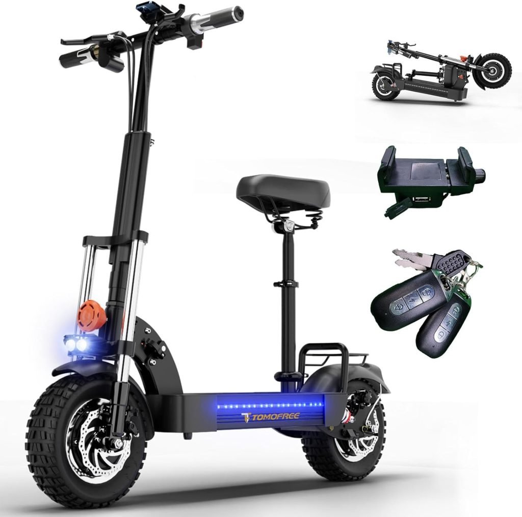 2400W Electric Scooter for Adults, Max 40MPH  40Miles Long Range, 11 Off Road Dual Motor Folding Electric Scooter with Seat, 360lbs Max Load Escooter with Full Suspensions